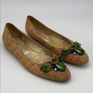 Oscar de la Renta Embellished Cork Flats sz 38.5